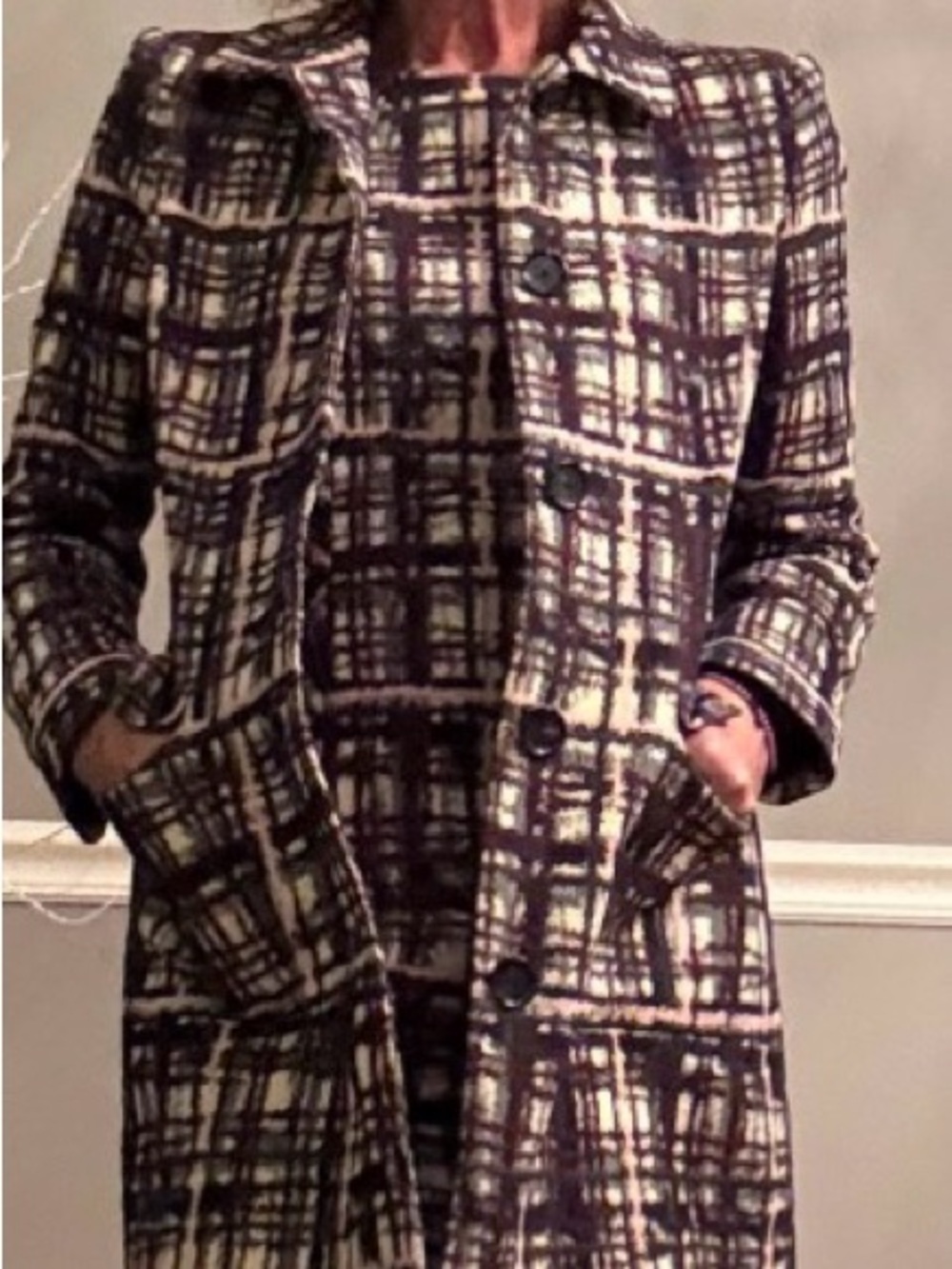 Brooks Brothers Plaid Wool Pea Coat in Brown and Cream